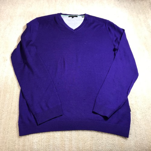 Ted Baker Sweater Mens 3 Pullover Purple V Neck Wool Preppy Casual Adult