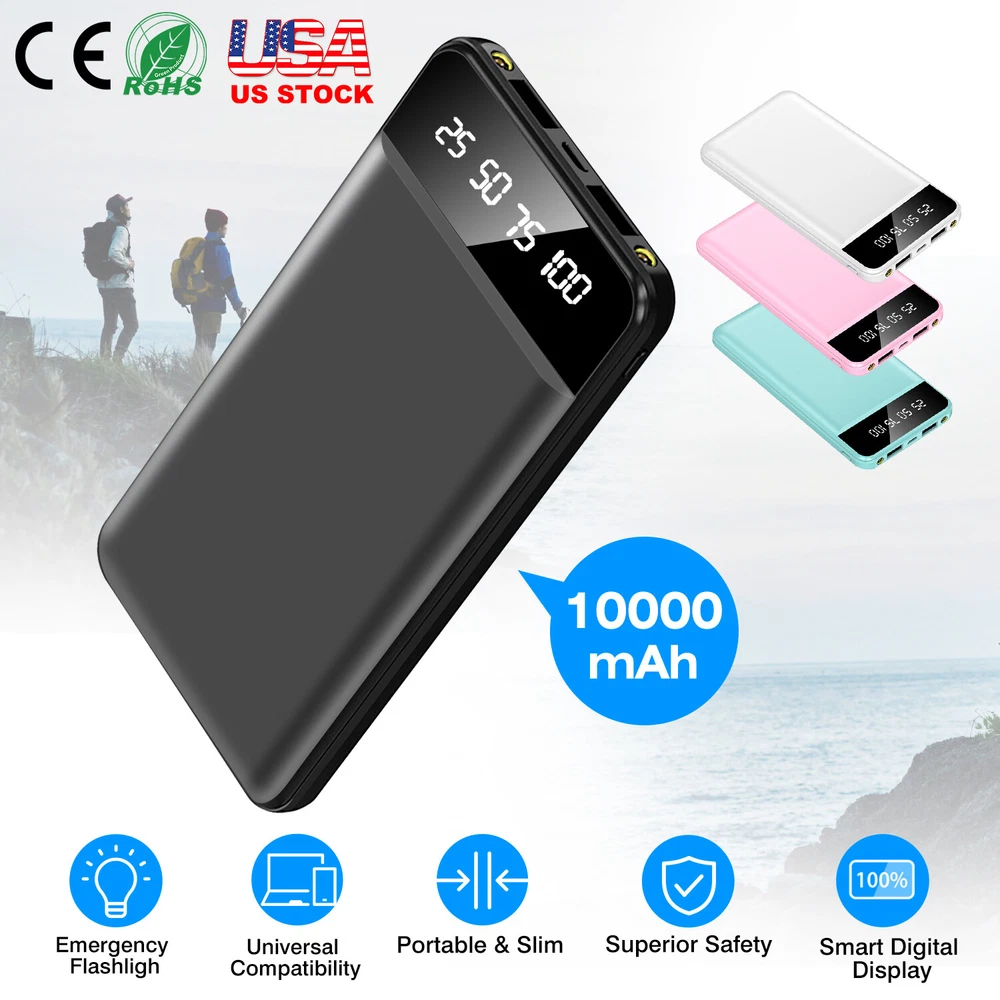 Power Bank 10000mah 2USB Charger External Portable Battery Backup For Cell Phone