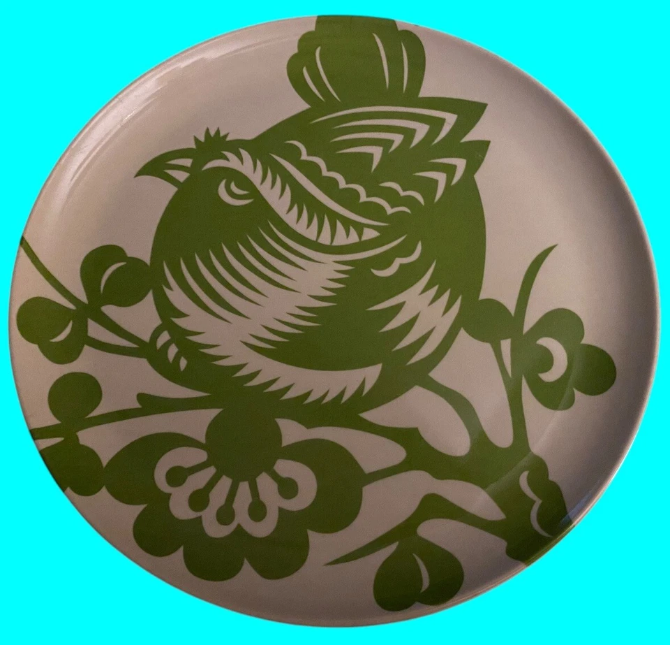 "4 platos de aviario Thomas Paul 11"" verde melamina grandes verdes abstractos pájaros redondos" Foto 2 de 4