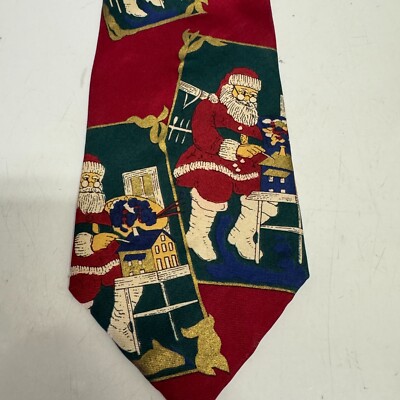 Cape Cod Neckware Tie Christmas Santa Claus Painting 100% Silk Necktie Red