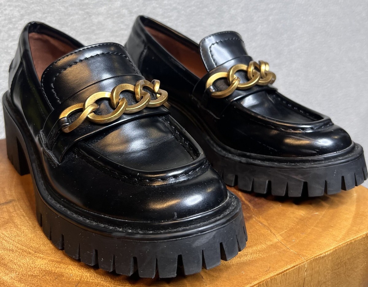 Zara Chunky Platform Penny Loafers With Gold Chain Vegan  display picture 2