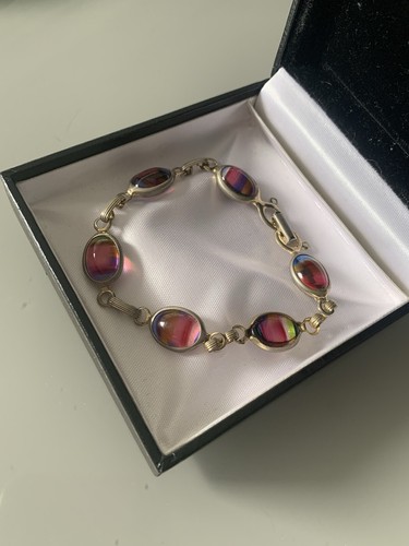 Bracciale Sarah Coventry vintage anni 50 vetro arcobaleno maglia cabochon metà secolo - Foto 2 di 10