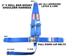 BLUE RACING HARNESS V STYLE LATCH & LINK BOLT IN 5 POINT SEAT BELT SFI 16.1
