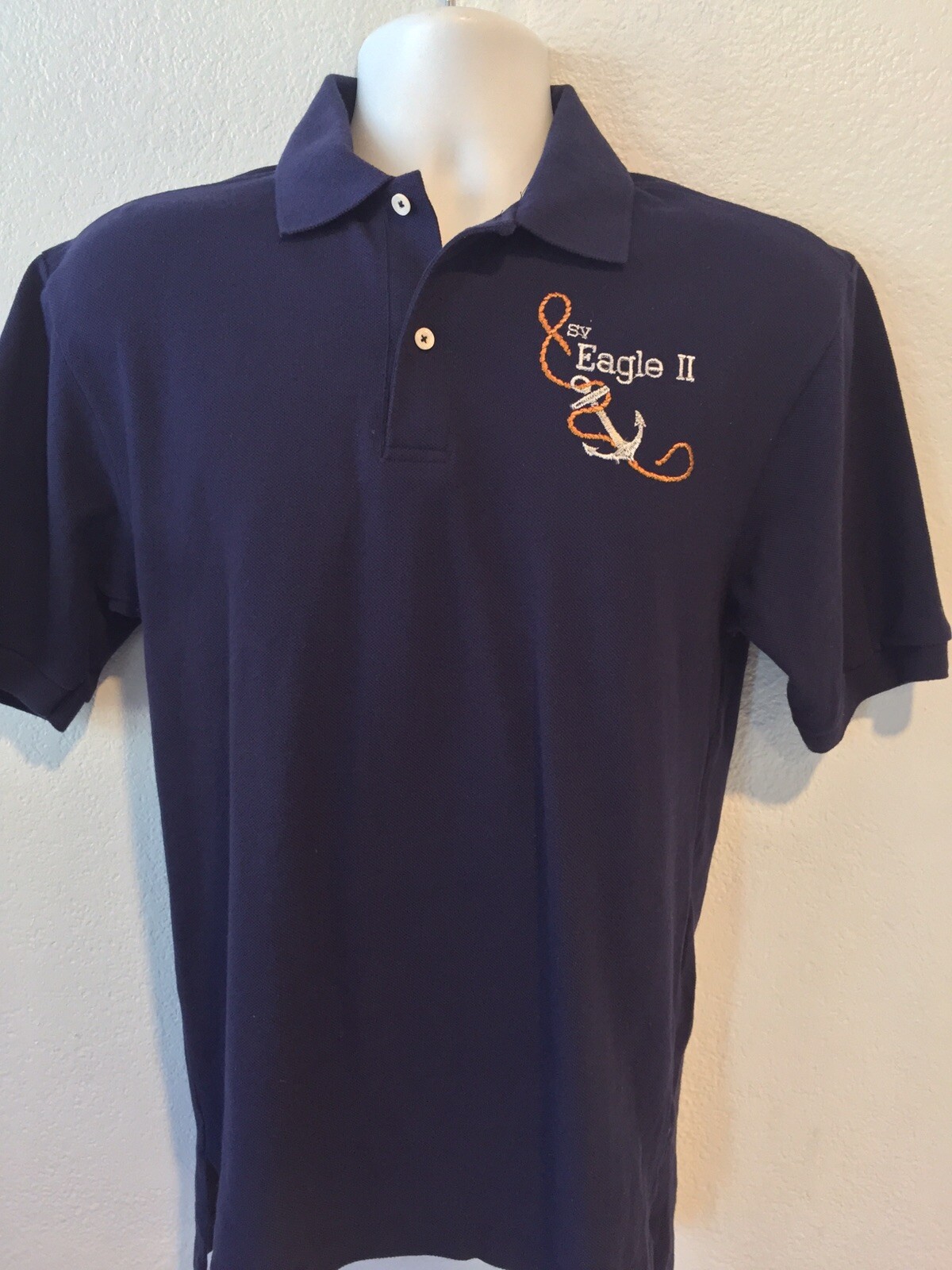 Vintage Nautical Boat Polo Shirt Eagle II Anchor Navy Blue Adult Small (63)