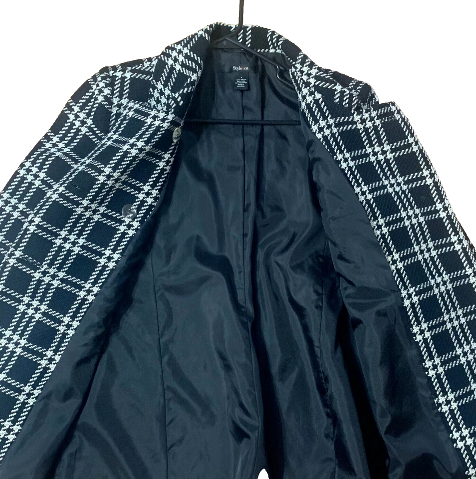 Style & Co. Plaid Wool Coat Dress Black White Winter Peacoat Women's Large - Image 3 of 4