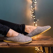 Mahabis Larvik Classic Gray Wool Slip-on Yellow Rubber Sole Slippers Women 6.5-7