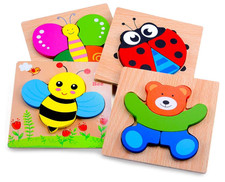 Wooden Toddler Puzzles Chunky Pieces and Storage Bag Educational Learning Tool