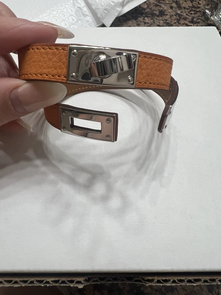 Hermes Double tour手链带盒小牛皮带镀钯 Kelly 封口 — 第 4/4 张图片