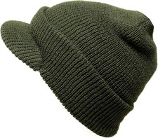 M MCGUIRE GEAR Genuine G.I. Winter Beanie Cap with Visor, 100 Wool Od Green