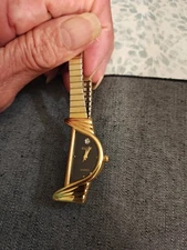 Vtg Elgin Halfmoon Woman's Watch 17mm Goldtone 7" In Great Condition Preowened