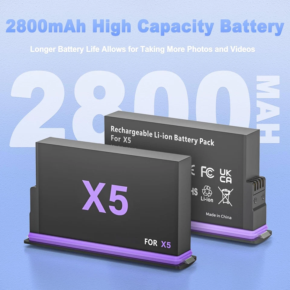 Para Insta360 X5: 2 pilas de 2800 mAh + caja de carga rápida y cargador doble Foto 2 de 4