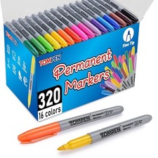 Permanent Markers Fine Tip 320 Pack Bulk,16 Assorted Colors,Waterproof