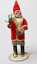 Antique VTG Clay Face SANTA Spun Cotton Batting Feather Tree Christmas Ornament