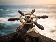 Vintage 12 Boal Steering Wheel Brass And Wood