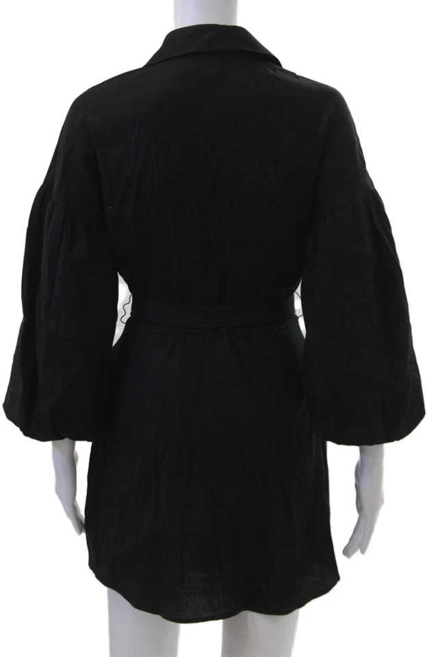 Vestido Camisa Veronica Barba Mujer Negro Cuello Manga 3/4 Mezcla Lino Talla 4 Foto 3 de 4