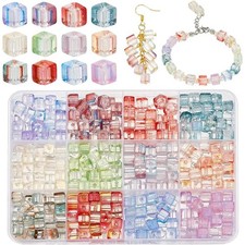 420pcs Cube Glass Beads, 12 Colors 8mm Crystal Spacer Beads Square Glass Bead...