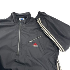 Vintage 90s Black & White Adidas Three Striped Zip Up Windbreaker Jacket Large