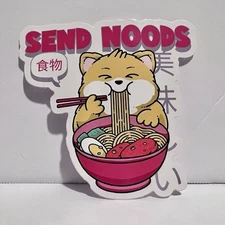 Cute “Send Noods” Ramen Cat Sticker – Funny Food Pun