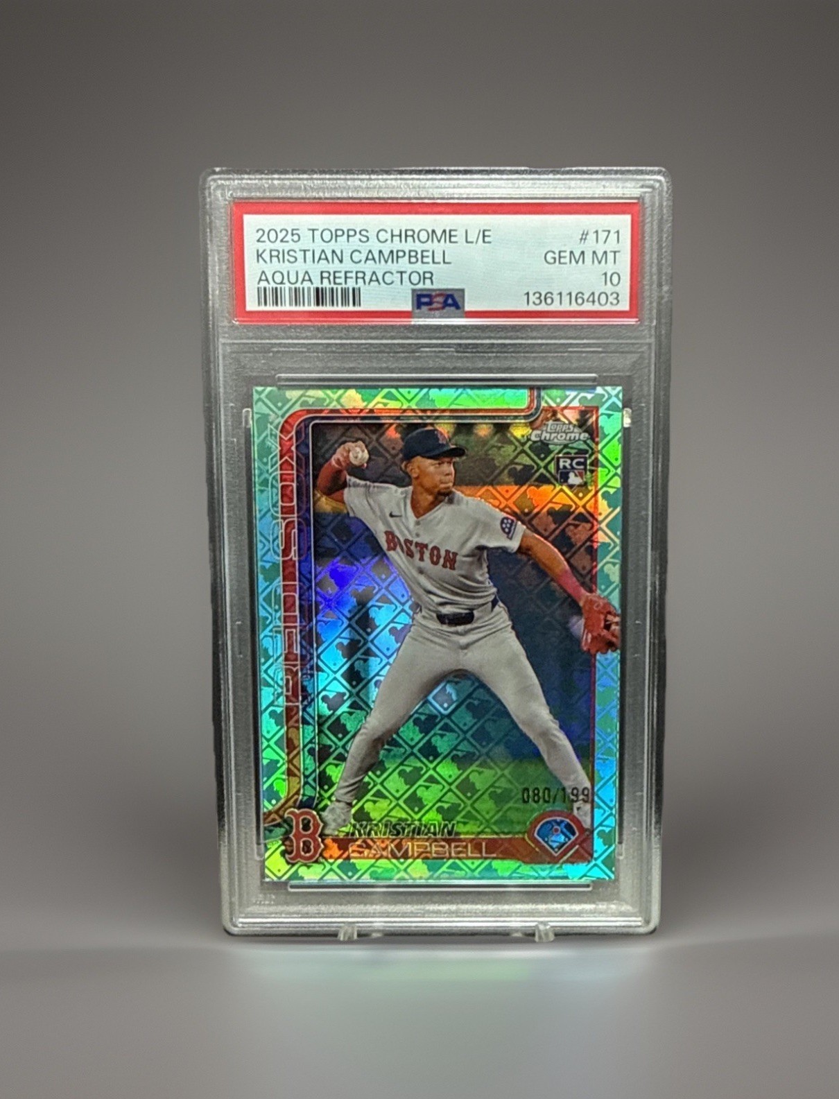 Kristian Campbell 2025 Topps Chrome LogoFractor #171 Aqua Refr RC /199 POP  2