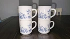 4 VTG Arcopal France Glenwood white glass coffee mugs with blue floral design