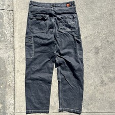 Y2K Black baggy skater jeans with unique embroidery skateboarding denim