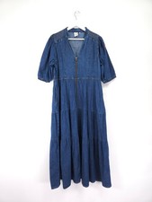 Scamp & Dude Kleid Größe 18 Marineblau Denim Stufen Midi Reißverschluss vorne Rüschen Ausschnitt