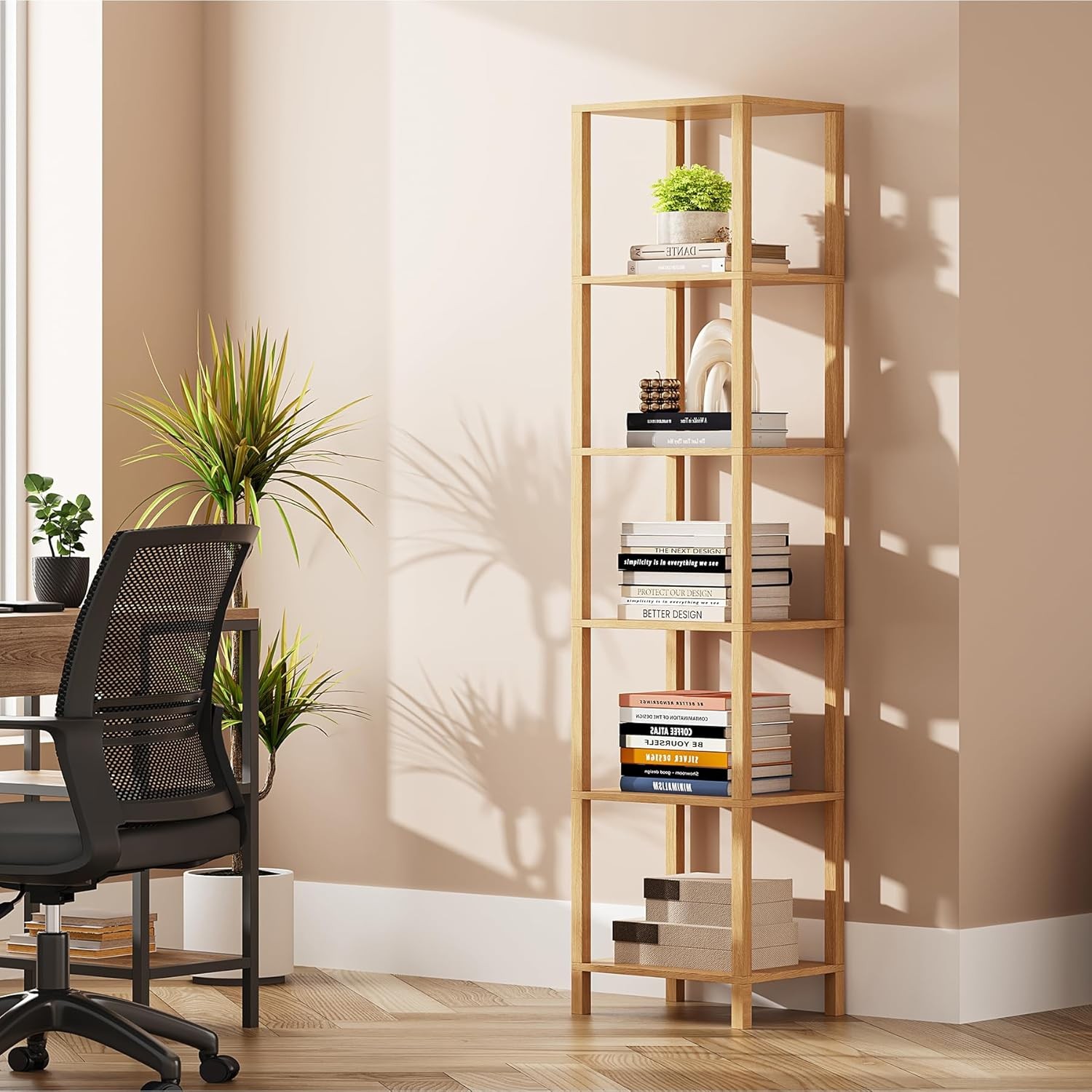 Bookshelf, 6-Tier Tall Book Shelf, Narrow Bookcase for Small