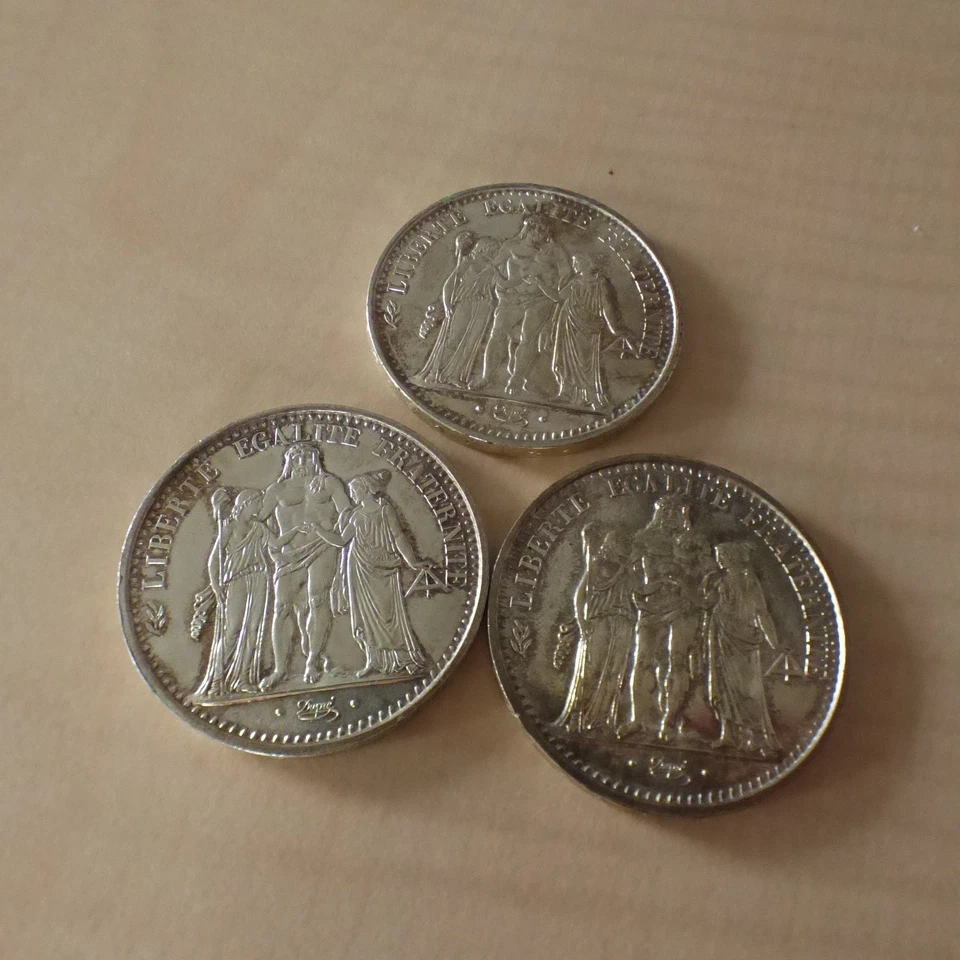 Lot de 3 pièces FRANCE 10 Francs Hercule 1967 argent 90% (3 * 25 g) dans des zip - Photo 2/4