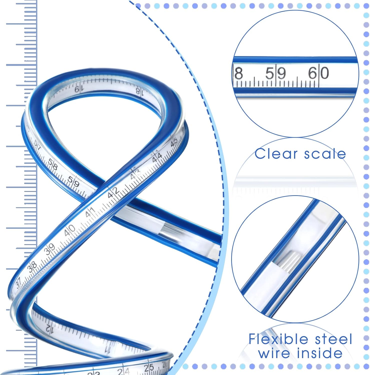 2 Pieces 24'' and 36'' Flexible Curve Rulers Double Side Scale Ruler ...