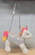 Pink Sparkle UNICORN Purse Shoulder Bag Plush Rainbow Hair Loop Strap ZIp 13"