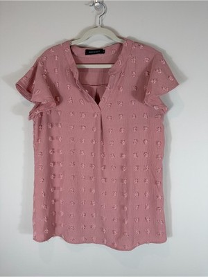 Merokeety Rose Pink Textured Flutter-Sleeve Blouse Size Small