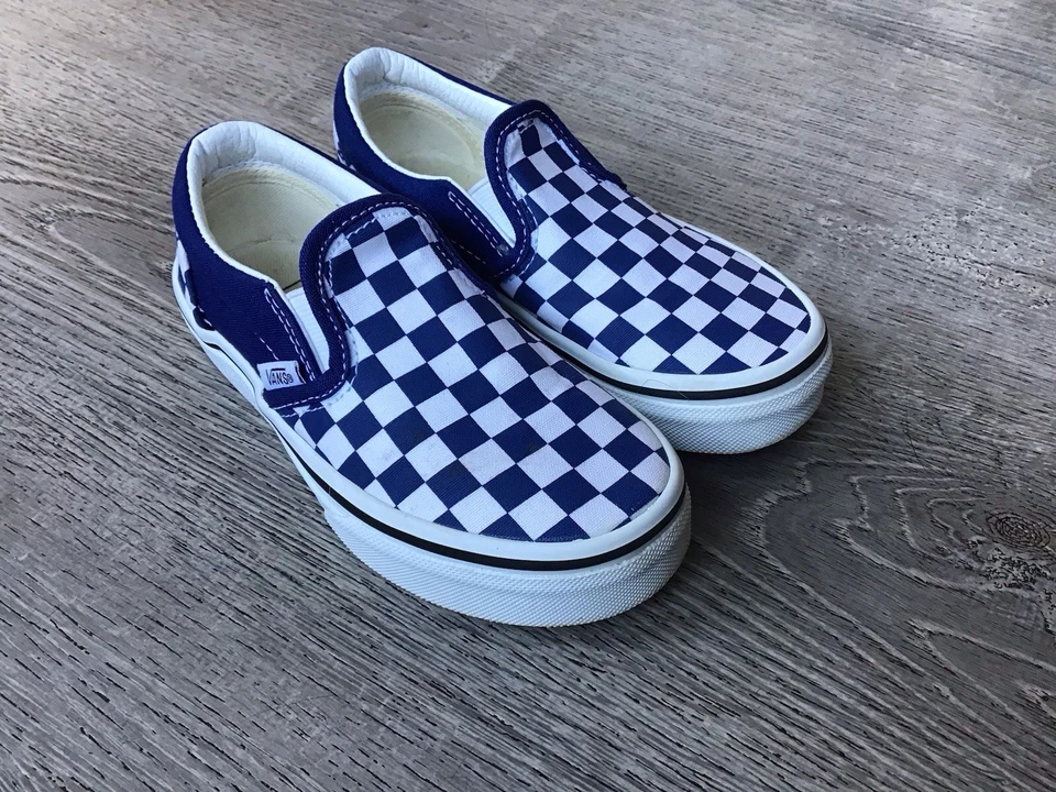 Zapatillas sin cordones Vans para niños talla 12 azules y blancas a cuadros OTW Asher Foto 2 de 4
