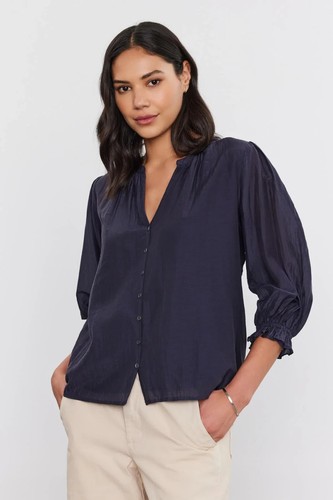 VELVET By Graham & Spencer Mel 3/4 Sleeve V Neck Top Genesis S $145 H2