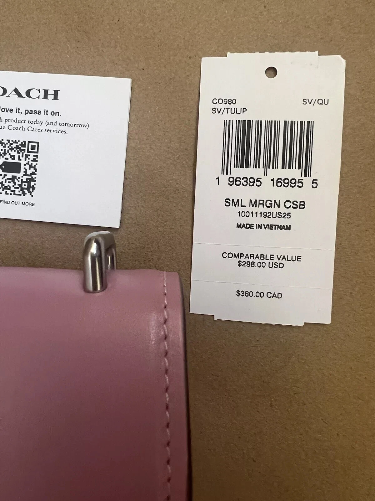 BORSA A TRACOLLA COACH MORGAN piccola nuova con etichette CO980 pelle rosa tulipano autentica originale