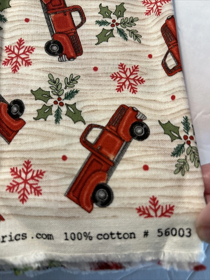 Christmas Fabric Moda Home Sweet Holiday Deb Strain Red Pickup Truck Beige 2 YD - Image 3 of 4