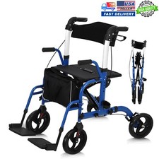 3 in 1 Rollator Walker  Transport Chair Folding Walker Wheelchair Combo 400 LBS