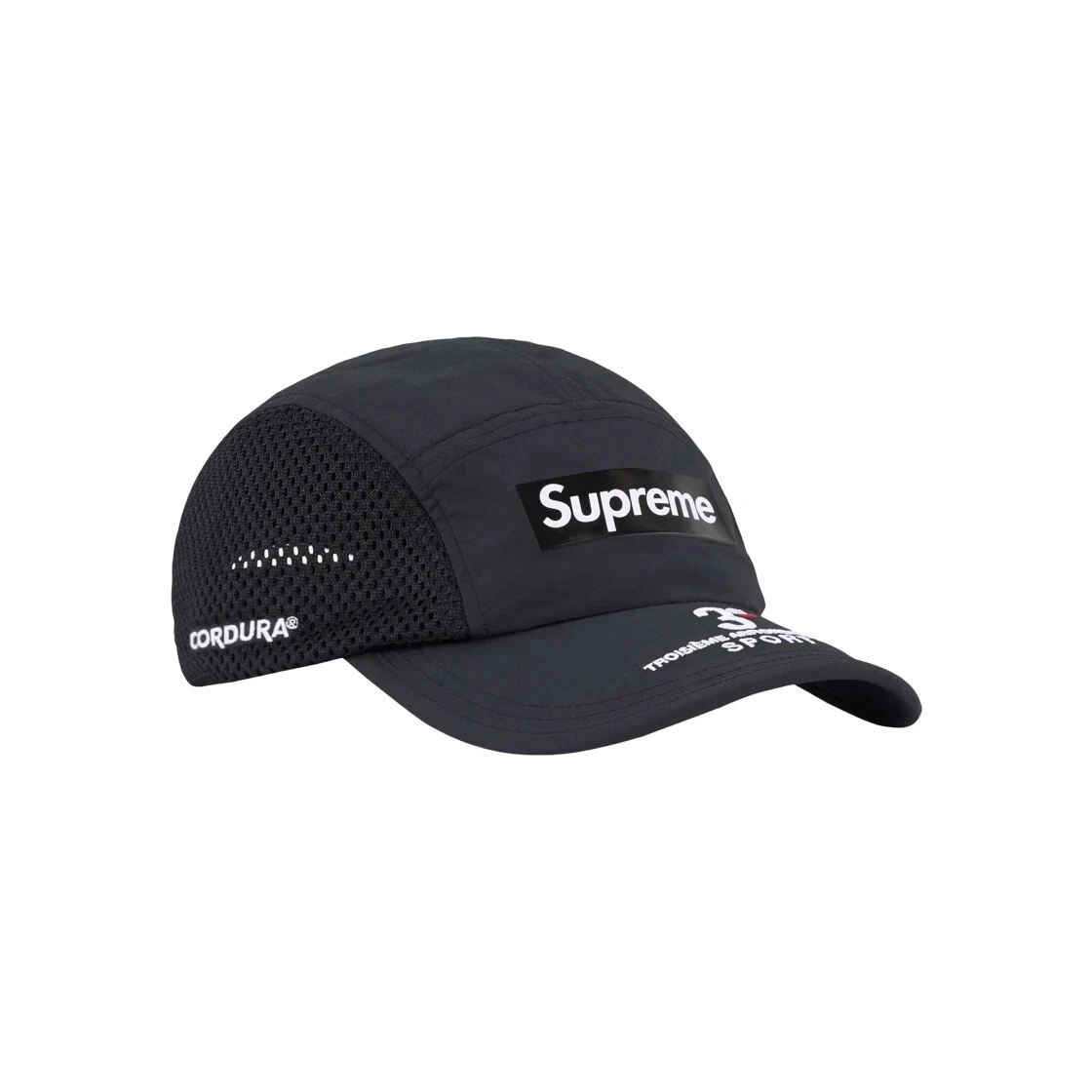 Casquette de camp panneau latéral en maille suprême noire   24SS  