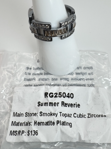 Size 8 Bomb Party Ring - RG25040 "Summer Reverie" Smokey Topaz CZ On Hematite - Picture 2 of 4