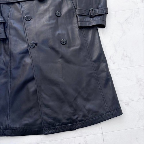 BALMAIN Leather Long Coat Belted Trench Coat Black Jacket Lambskin USED - Picture 6 of 13