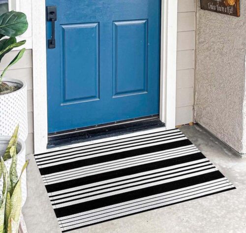 Black and White Door Mat Outdoor Rug 24'' x 35'' Front Porch Rug Washable Ent... - Picture 6 of 9