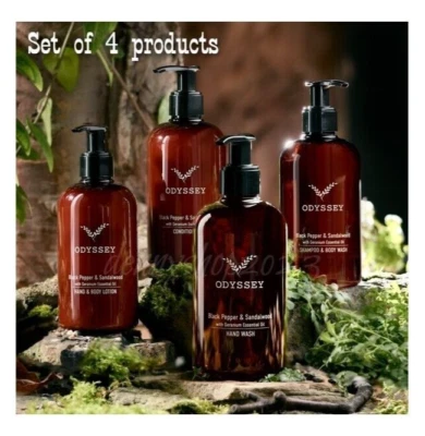 Odyssey Black Pepper & Sandalwood Hand Body Wash Gel Lotion Shampoo Set for Man