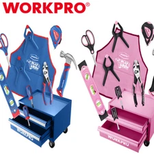 WORKPRO Pink/Blue Beginner Tool Set 12" Steel Tool Box 10PC Starter Tool Box Set