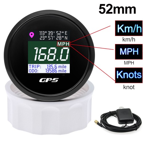 52 mm compteur de vitesse numérique GPS 0-999 MPH nœuds km/h réglable pour voiture bateau  - Photo 1/16