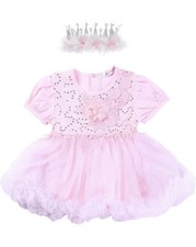 Lace dress with flower crown headband for 3-6 months baby girls.
