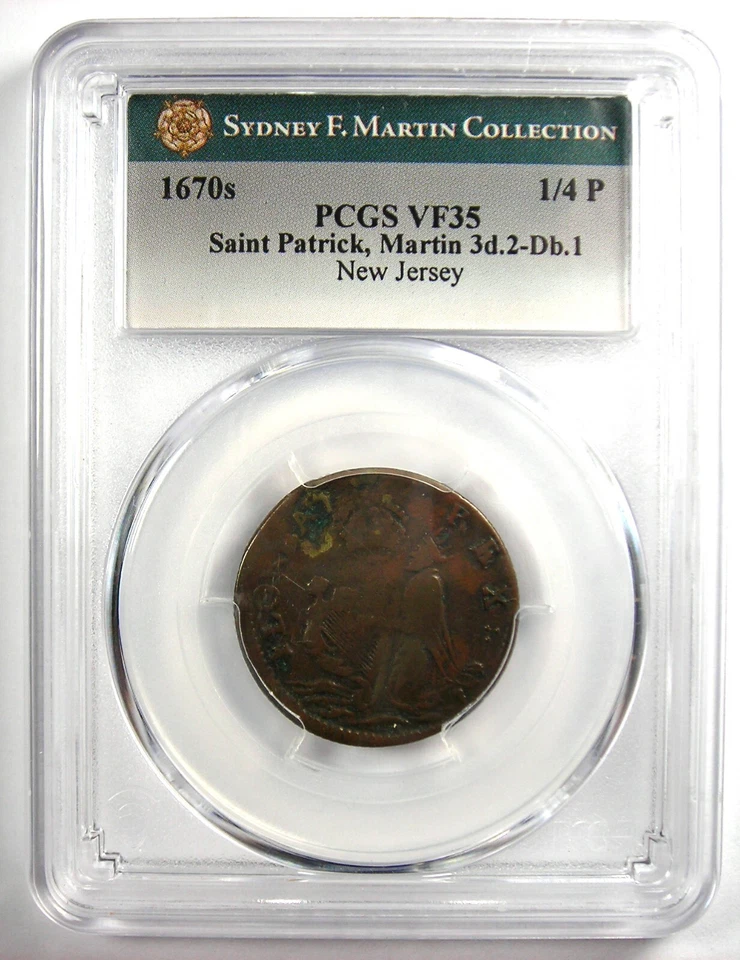 1670 New Jersey St Patrick Farthing Colonial Coin 1/4P - PCGS VF35 - $2000 Value - Image 2 of 4