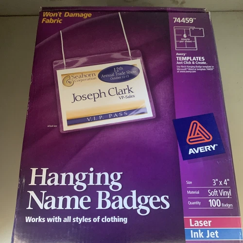 Avery Neck Hang Badge Holder w/Laser/Inkjet Insert Top Load 3h x 4w White 100/BX