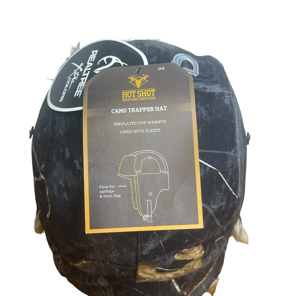Hot Shot Real Tree NWT Camo Fur Trapper Hat Ear Flaps Faux Fur Mens One Size - Image 4 of 4