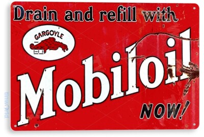 TIN SIGN Mobil Oil Gas Oil Sign, Station, Garage, Auto Shop, Retro ...