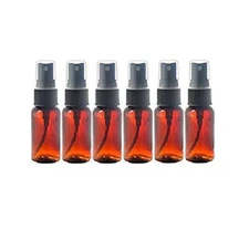 6 Pack-Amber 1/2oz Boston Round Glass Bottle Black Spray Fine Mist Sprayer 15ml