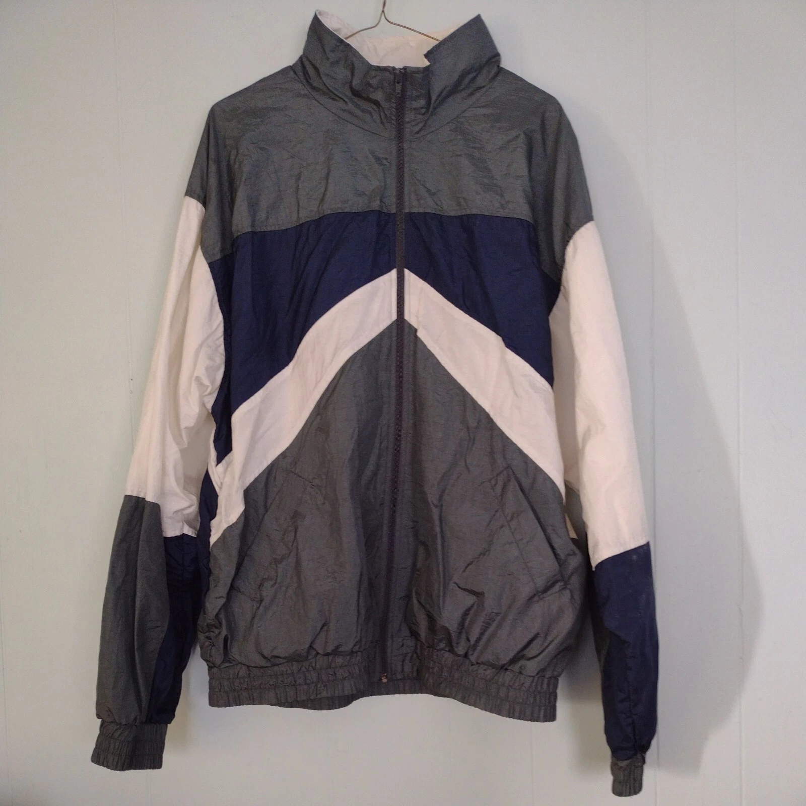 Retro Windbreaker Jacket retro blue gray Large by First Run